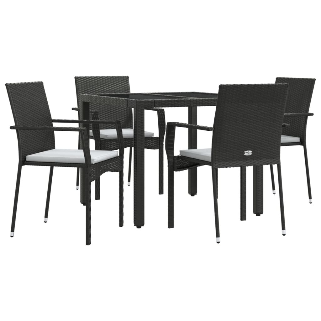Ensemble à manger de jardin coussins 5pcs Noir Résine tressée