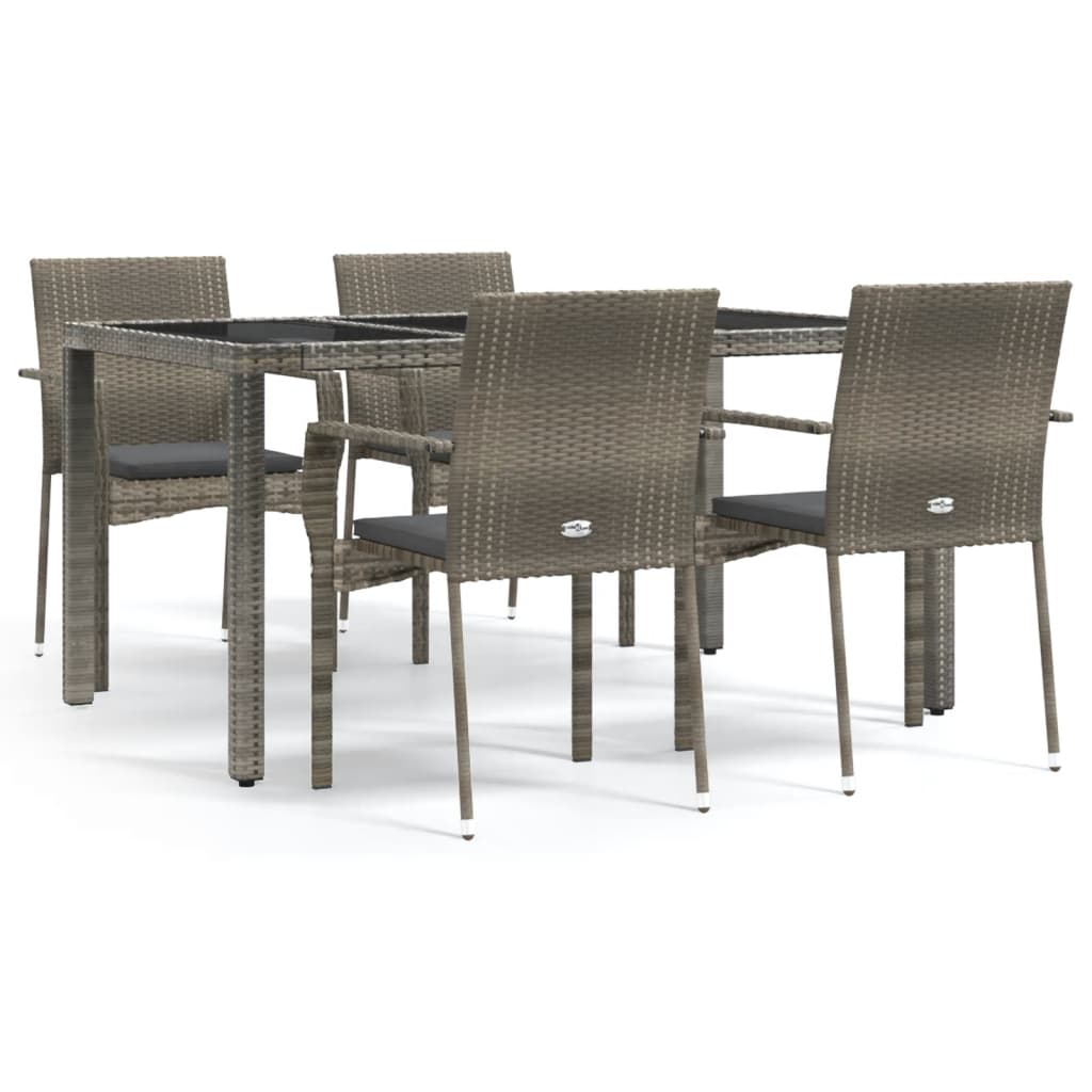 Ensemble à manger de jardin 5 pcs coussins gris résine tressée