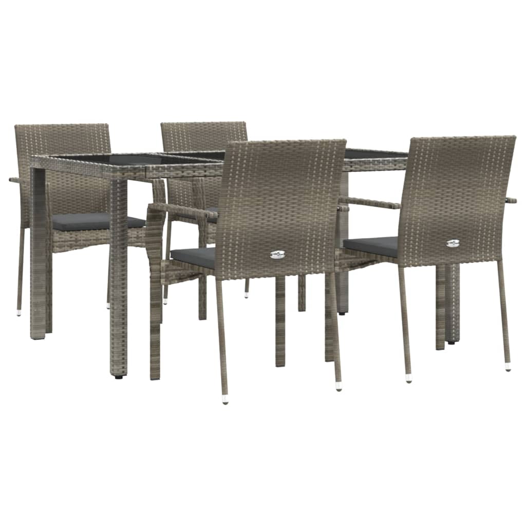Ensemble à manger de jardin 5 pcs coussins gris résine tressée