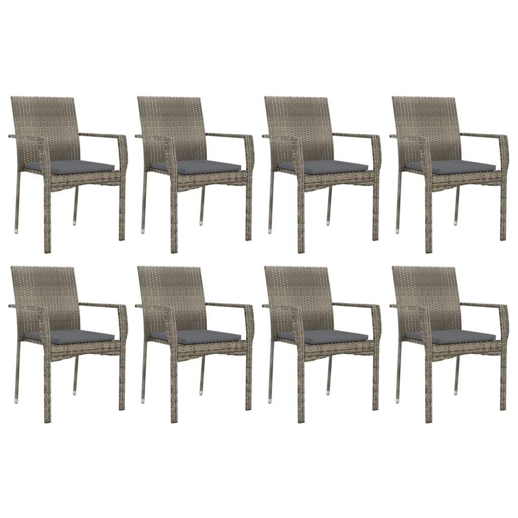 Ensemble à manger de jardin 9 pcs coussins gris résine tressée