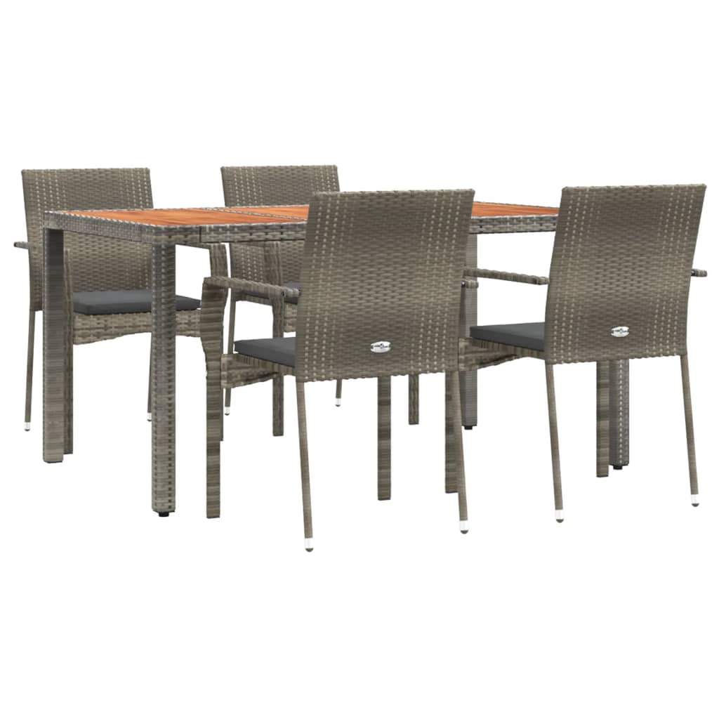 Ensemble à manger de jardin 5 pcs coussins gris résine tressée