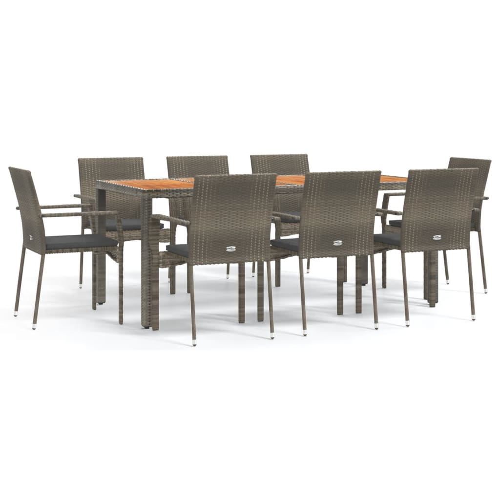 Ensemble à manger de jardin 9 pcs coussins gris résine tressée