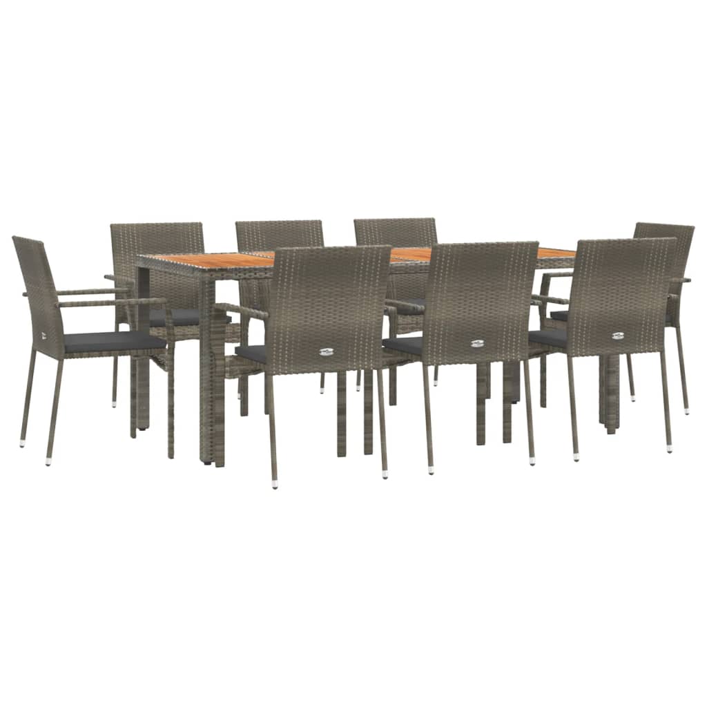 Ensemble à manger de jardin 9 pcs coussins gris résine tressée
