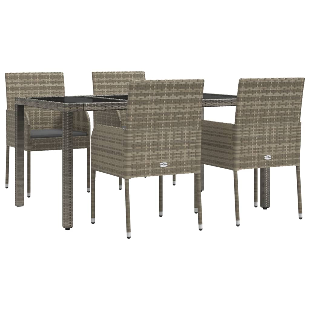 Ensemble à manger de jardin 5 pcs coussins gris résine tressée