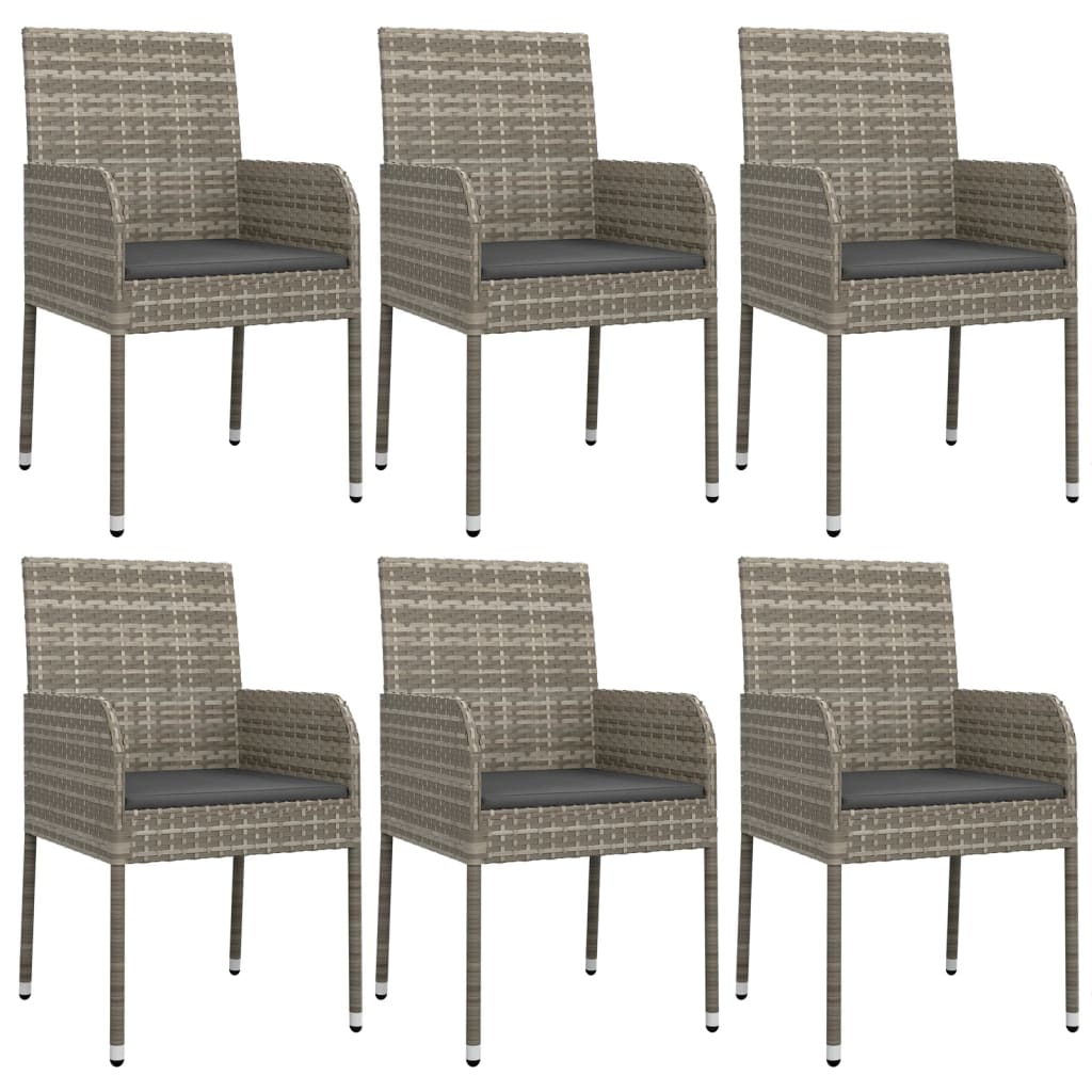 Ensemble à manger jardin et coussins 7 pcs gris rotin