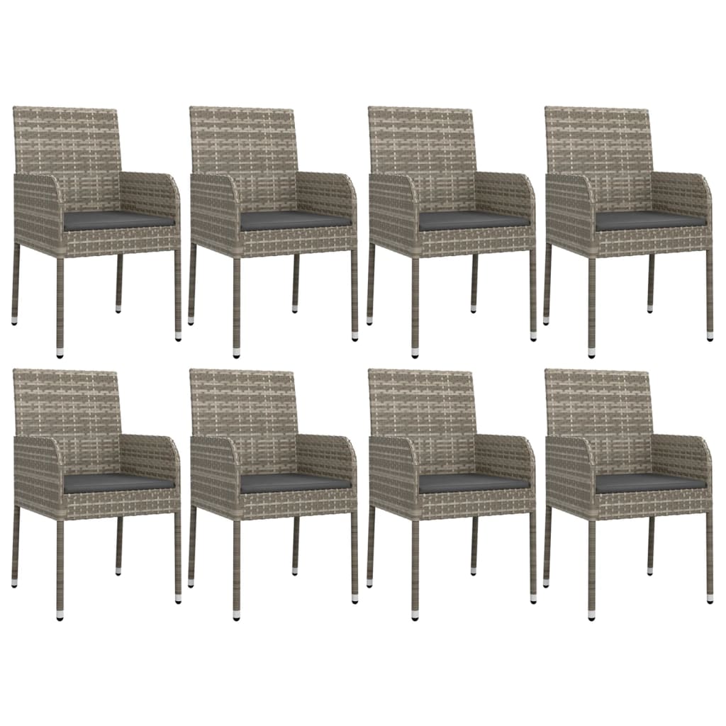 Ensemble à manger de jardin 9 pcs coussins gris résine tressée