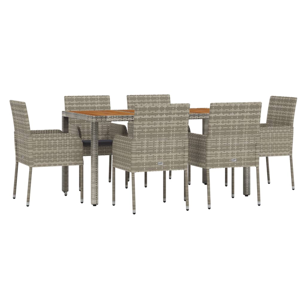 Ensemble à manger jardin et coussins 7 pcs gris rotin