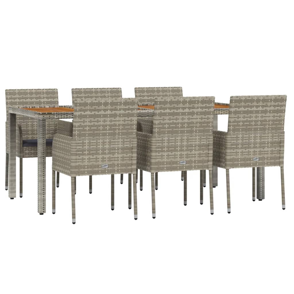 Ensemble à manger jardin et coussins 7 pcs gris rotin