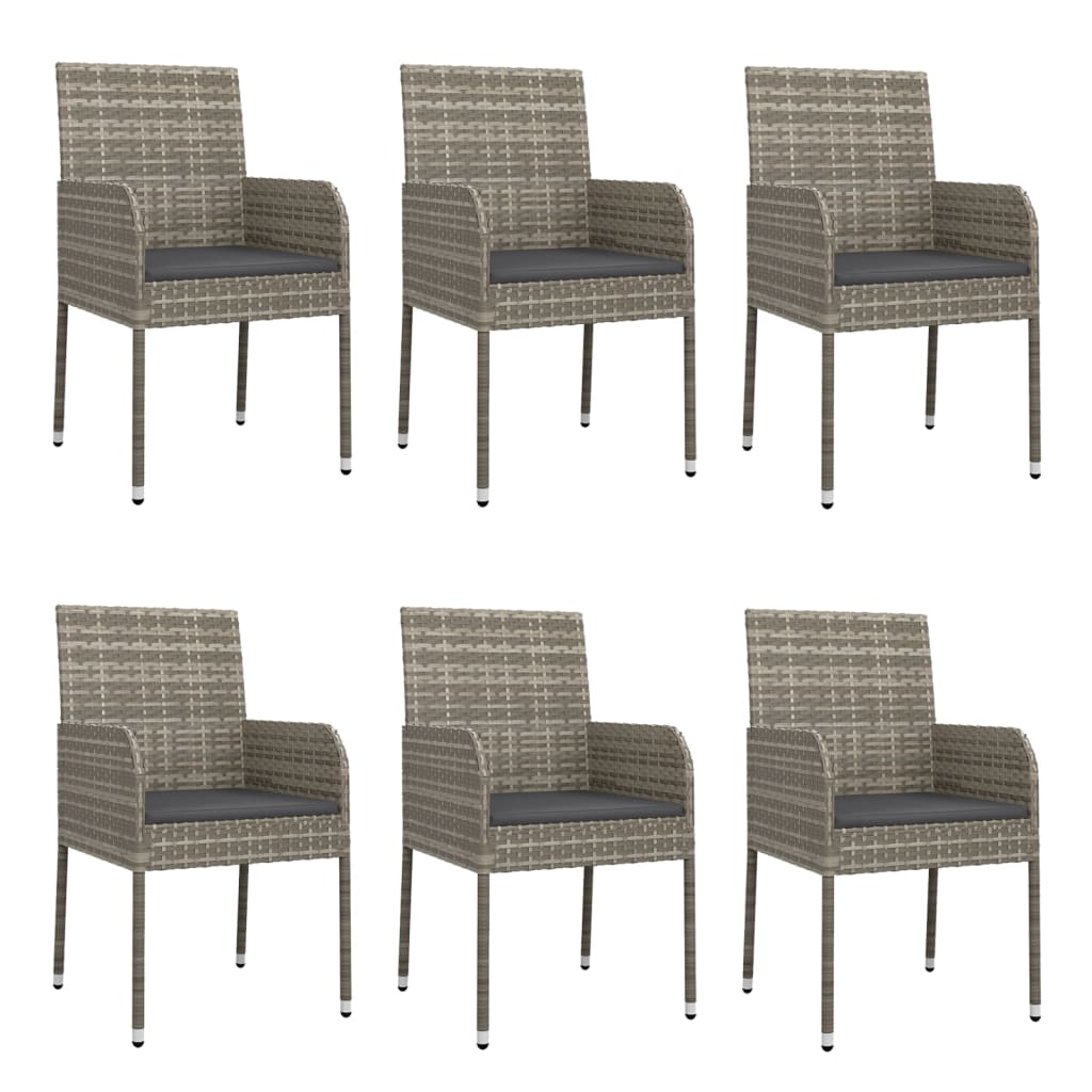 Ensemble à manger jardin et coussins 7 pcs gris rotin