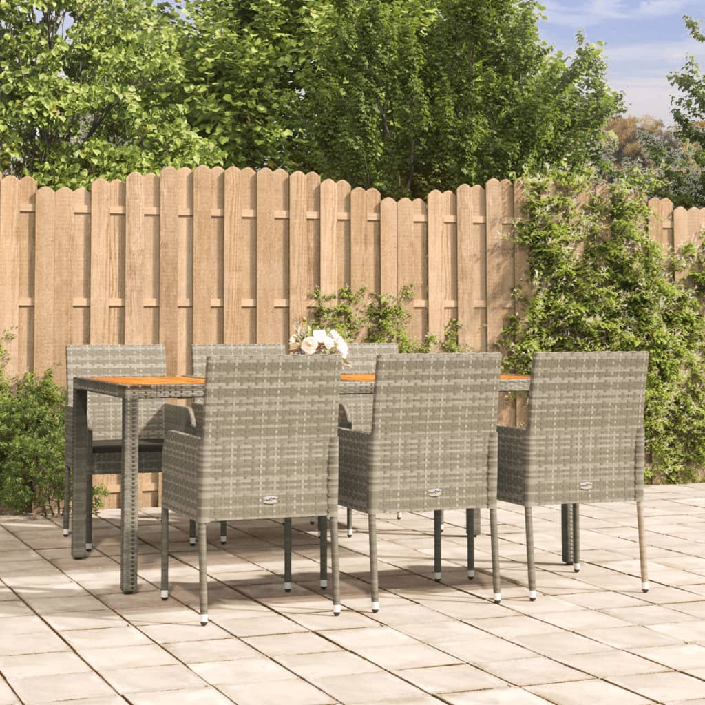 Ensemble à manger jardin et coussins 7 pcs gris rotin