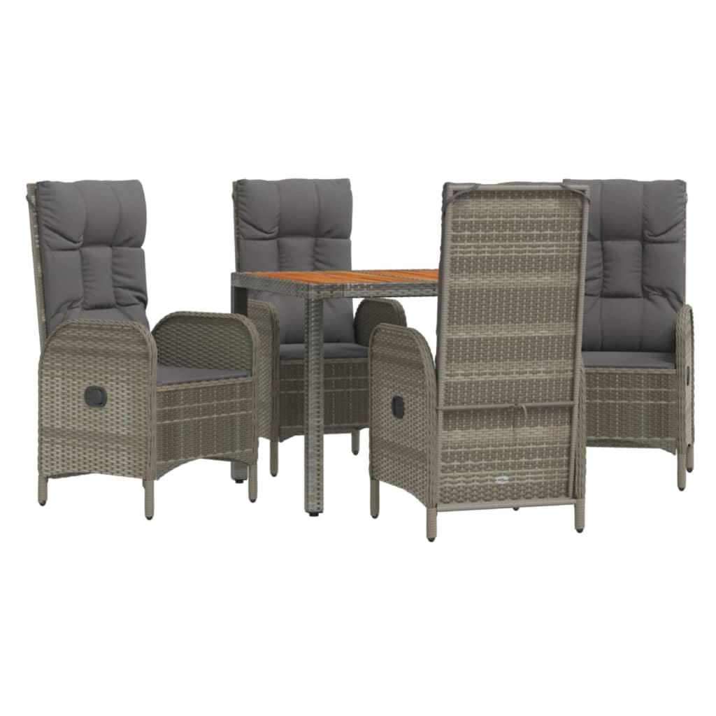 Ensemble à manger de jardin 5 pcs coussins gris résine tressée