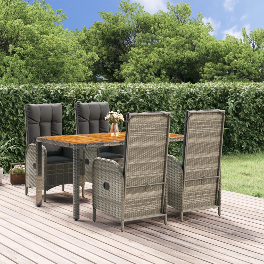 Ensemble à manger de jardin 5 pcs coussins gris résine tressée