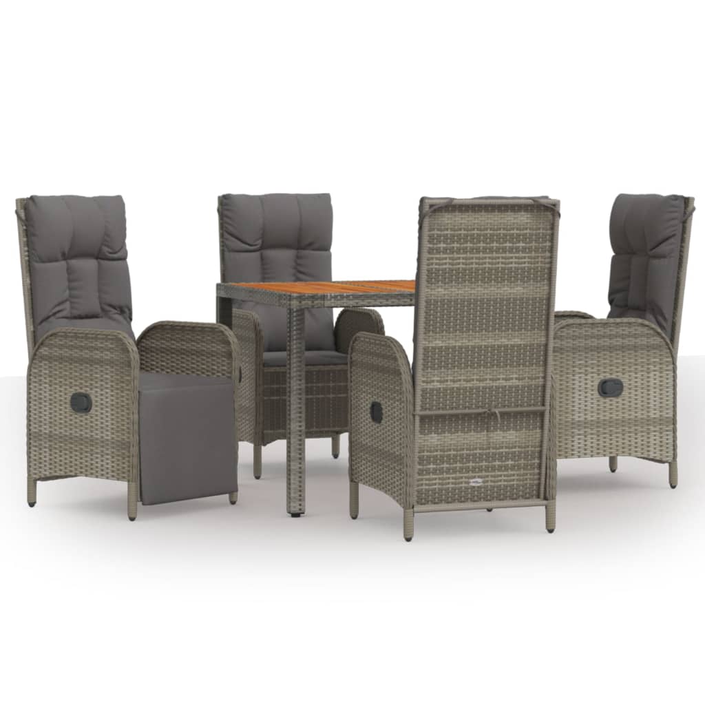 Ensemble à manger de jardin 5 pcs coussins gris résine tressée