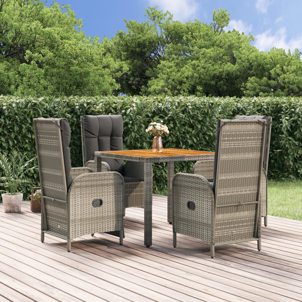 Ensemble à manger de jardin 5 pcs coussins gris résine tressée