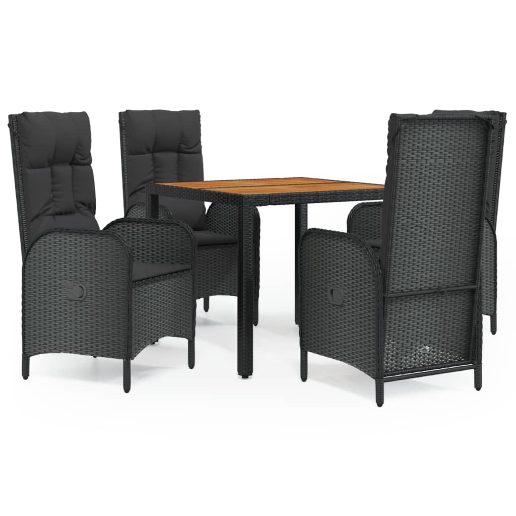 Ensemble à manger de jardin coussins 5pcs Noir Résine tressée