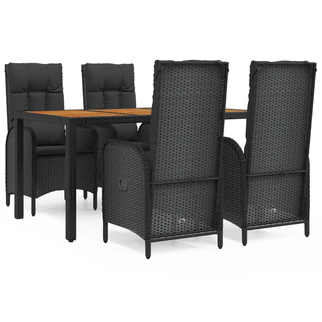 Ensemble à manger de jardin coussins 5pcs Noir Résine tressée