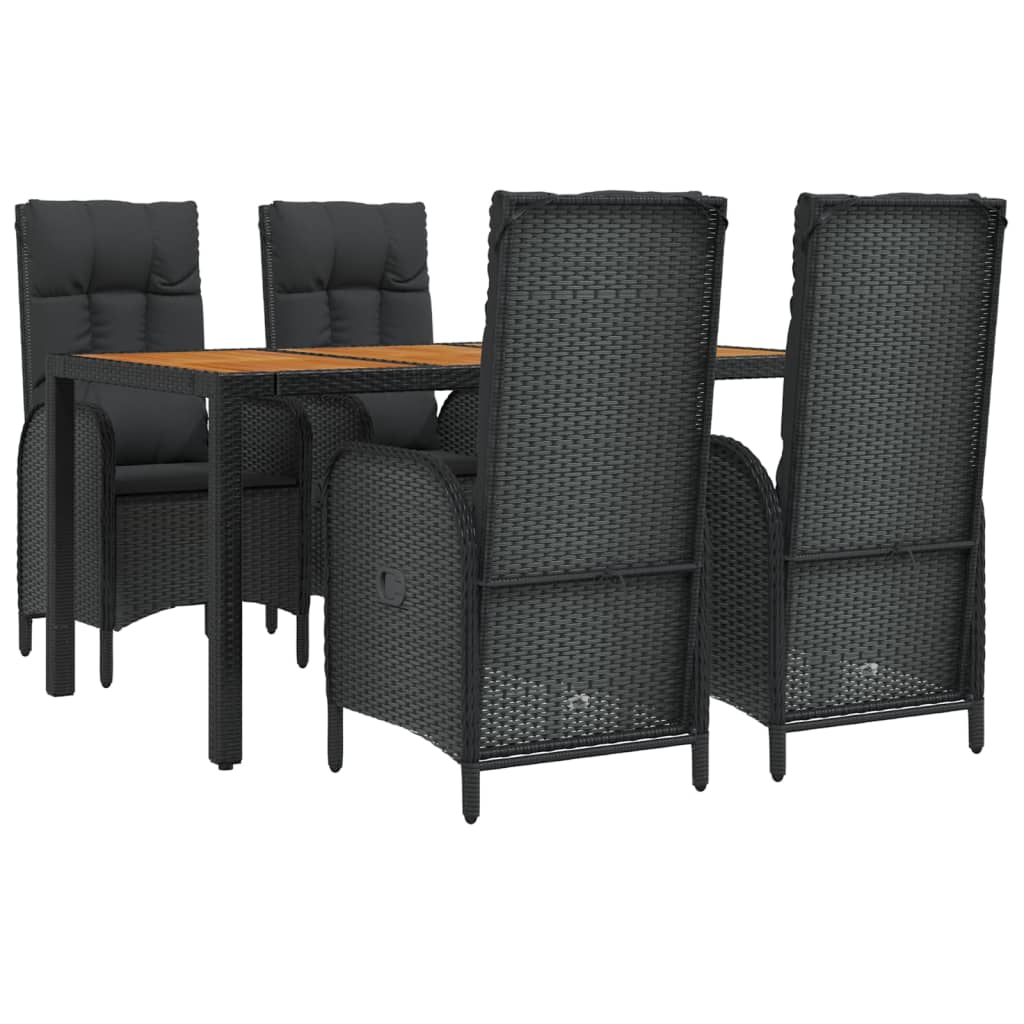 Ensemble à manger de jardin coussins 5pcs Noir Résine tressée