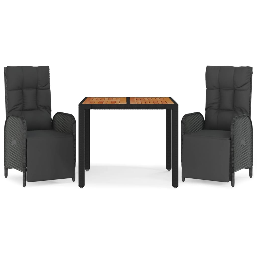 Ensemble à manger de jardin avec coussins 3 pcs Noir
