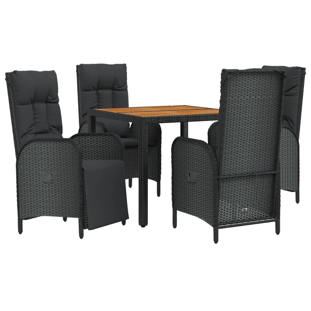 Ensemble à manger de jardin coussins 5pcs Noir Résine tressée