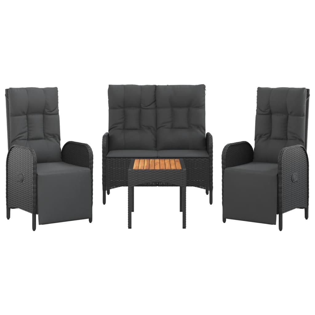 Ensemble à manger de jardin 4 pcs avec coussins noir
