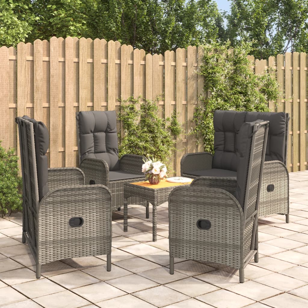 Ensemble à manger de jardin 5 pcs coussins gris résine tressée