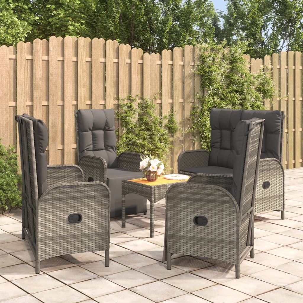Ensemble à manger de jardin 5 pcs coussins gris résine tressée