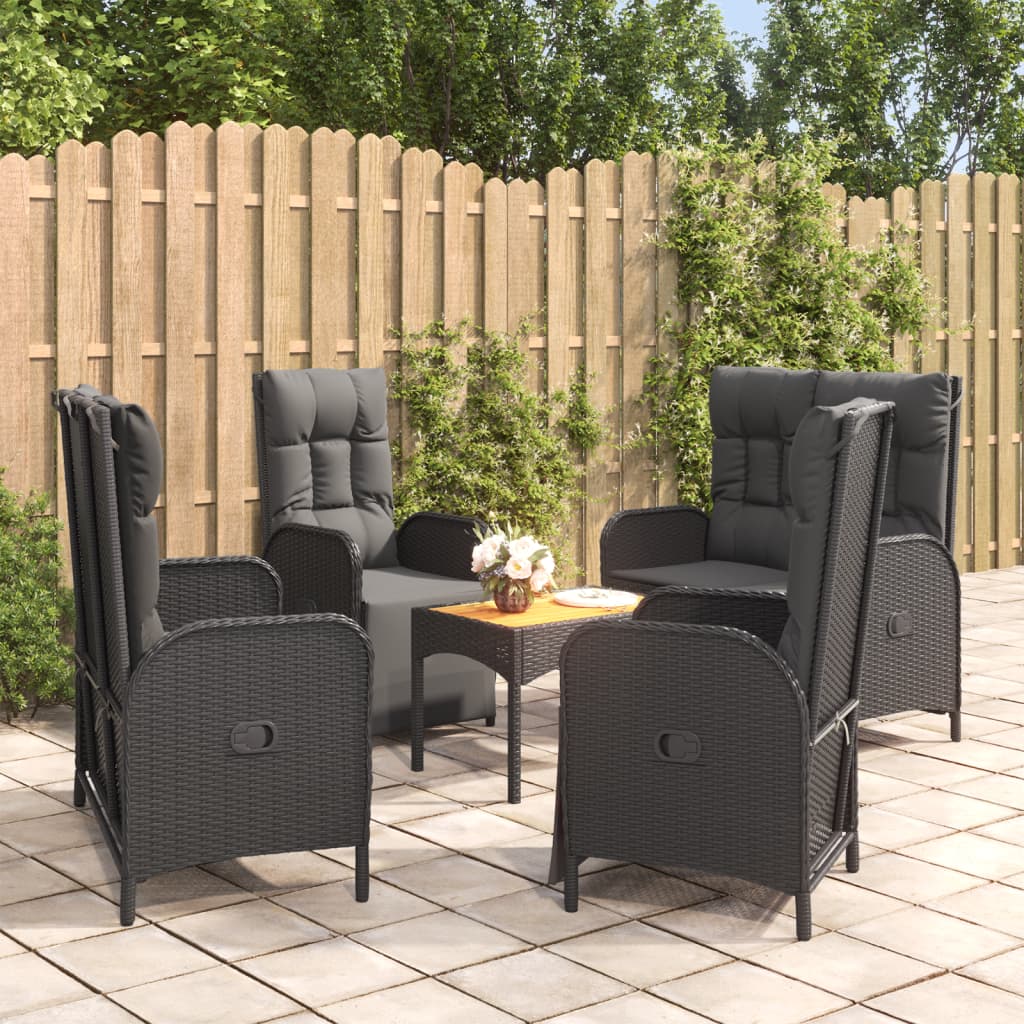 Ensemble à manger de jardin coussins 5pcs Noir Résine tressée