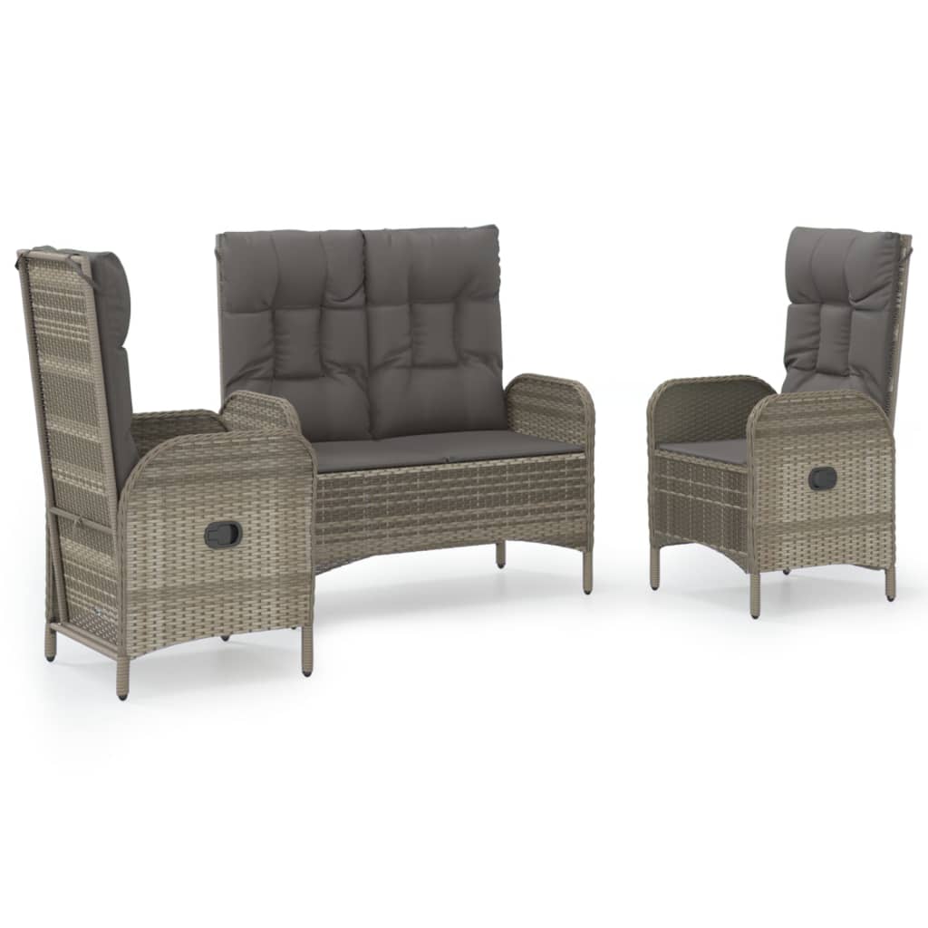 Ensemble à manger de jardin 3 pcs coussins gris résine tressée