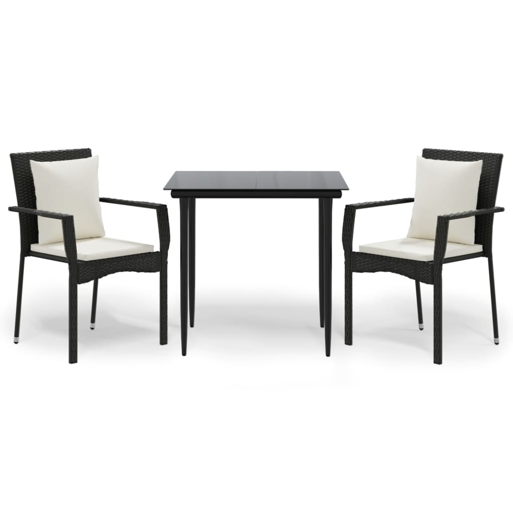 Ensemble à manger de jardin avec coussins 3 pcs Noir