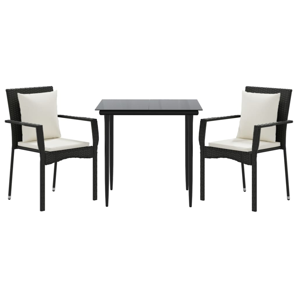 Ensemble à manger de jardin avec coussins 3 pcs Noir
