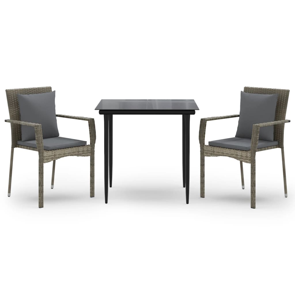 Ensemble à manger jardin 3pcs avec coussins noir et gris