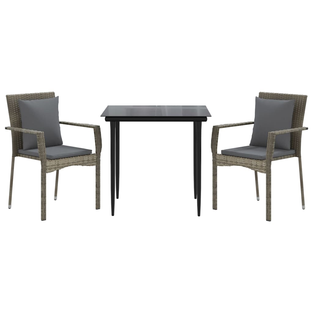 Ensemble à manger jardin 3pcs avec coussins noir et gris