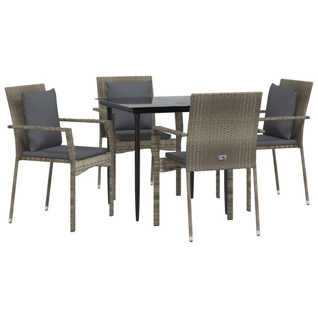 Ensemble à manger de jardin coussins 5 pcs noir et gris