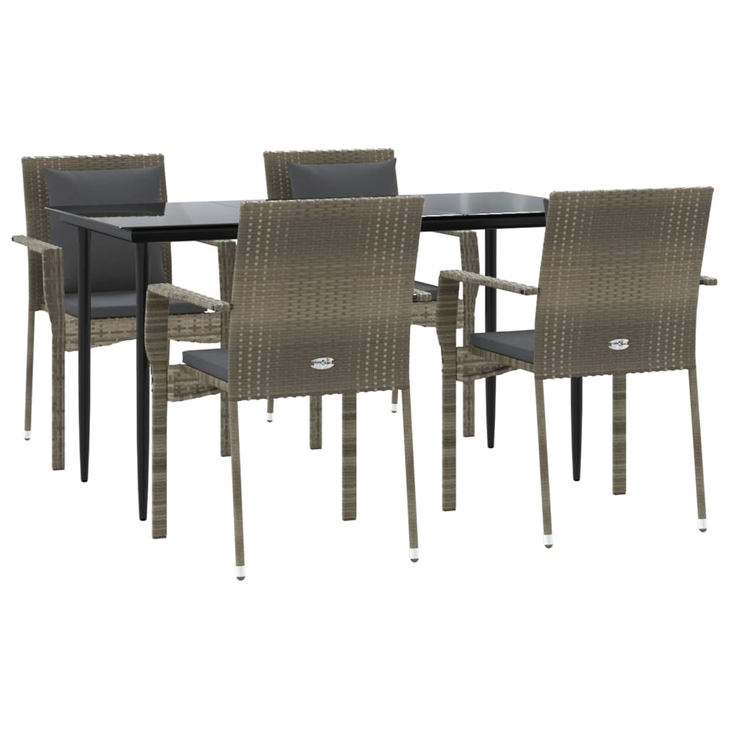 Ensemble à manger de jardin coussins 5 pcs noir et gris