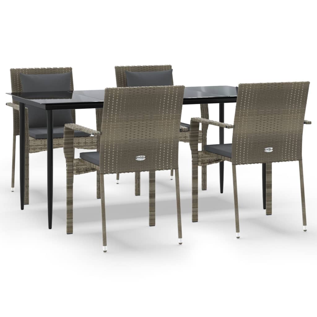 Ensemble à manger de jardin coussins 5 pcs noir et gris