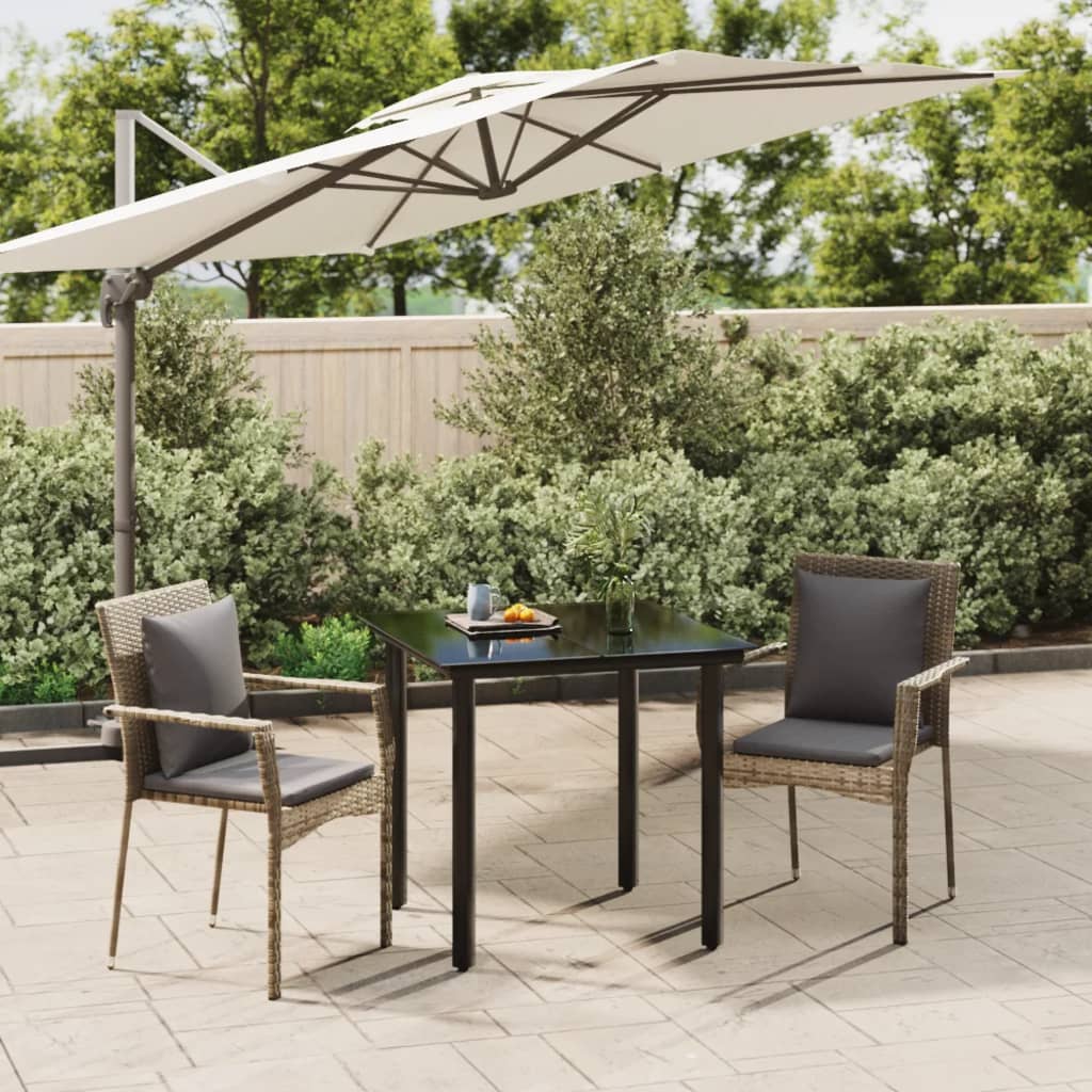 Ensemble à manger jardin 3pcs avec coussins noir et gris