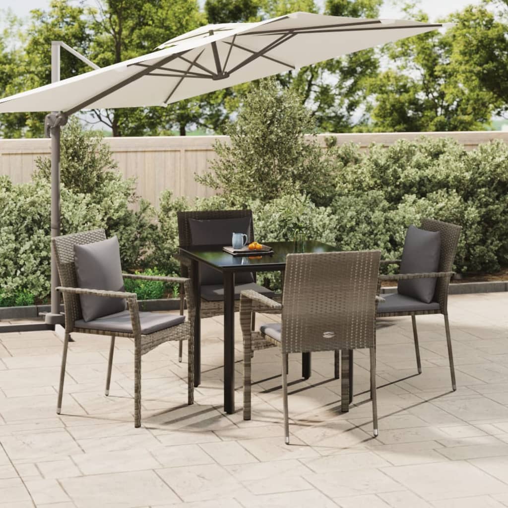 Ensemble à manger de jardin coussins 5 pcs noir et gris