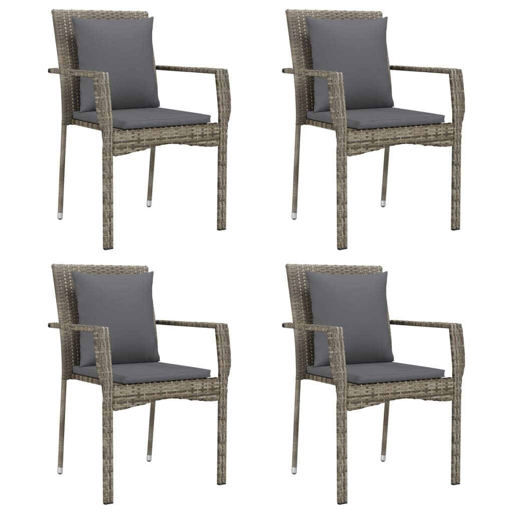 Ensemble à manger de jardin coussins 5 pcs noir et gris