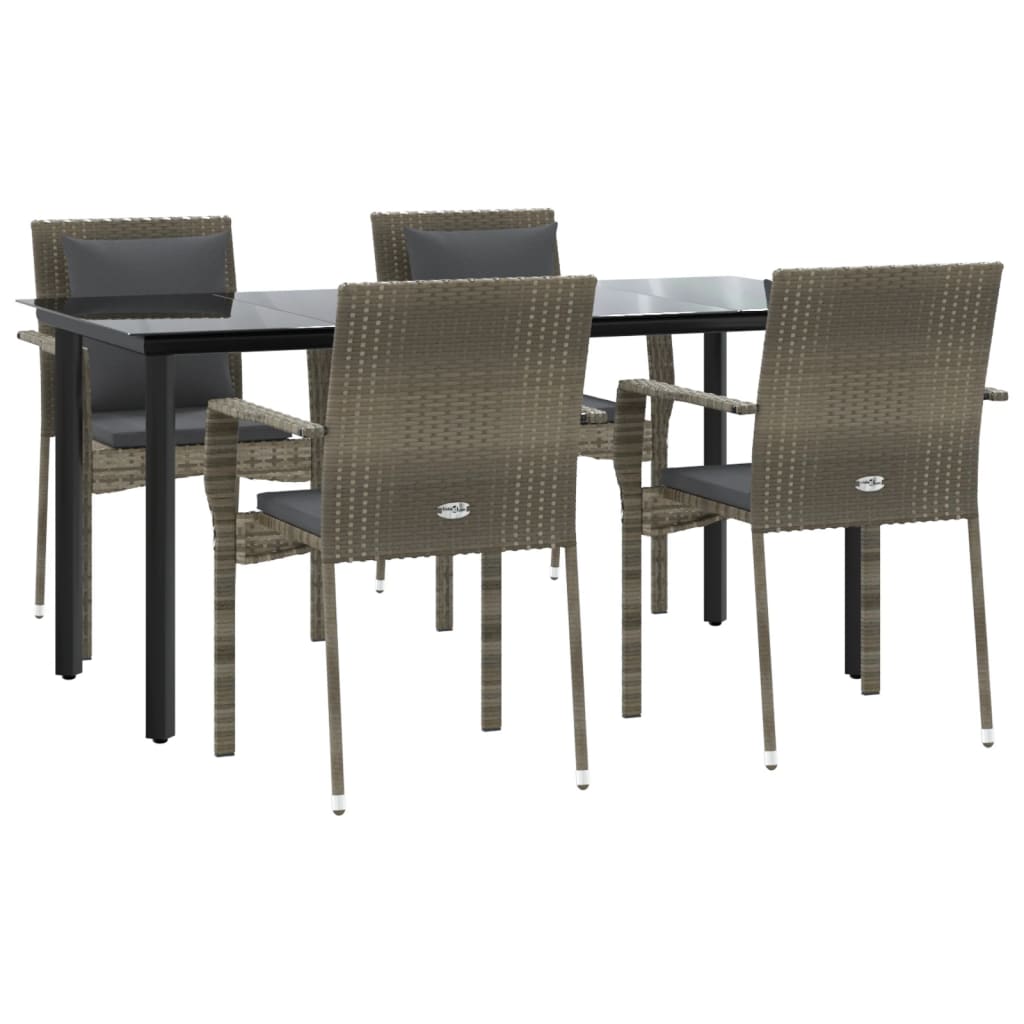 Ensemble à manger de jardin coussins 5 pcs noir et gris