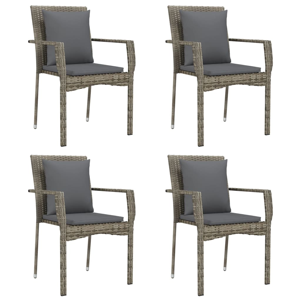Ensemble à manger de jardin coussins 5 pcs noir et gris