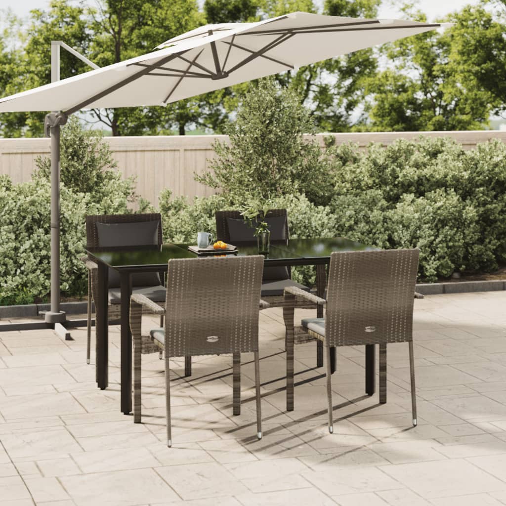 Ensemble à manger de jardin coussins 5 pcs noir et gris