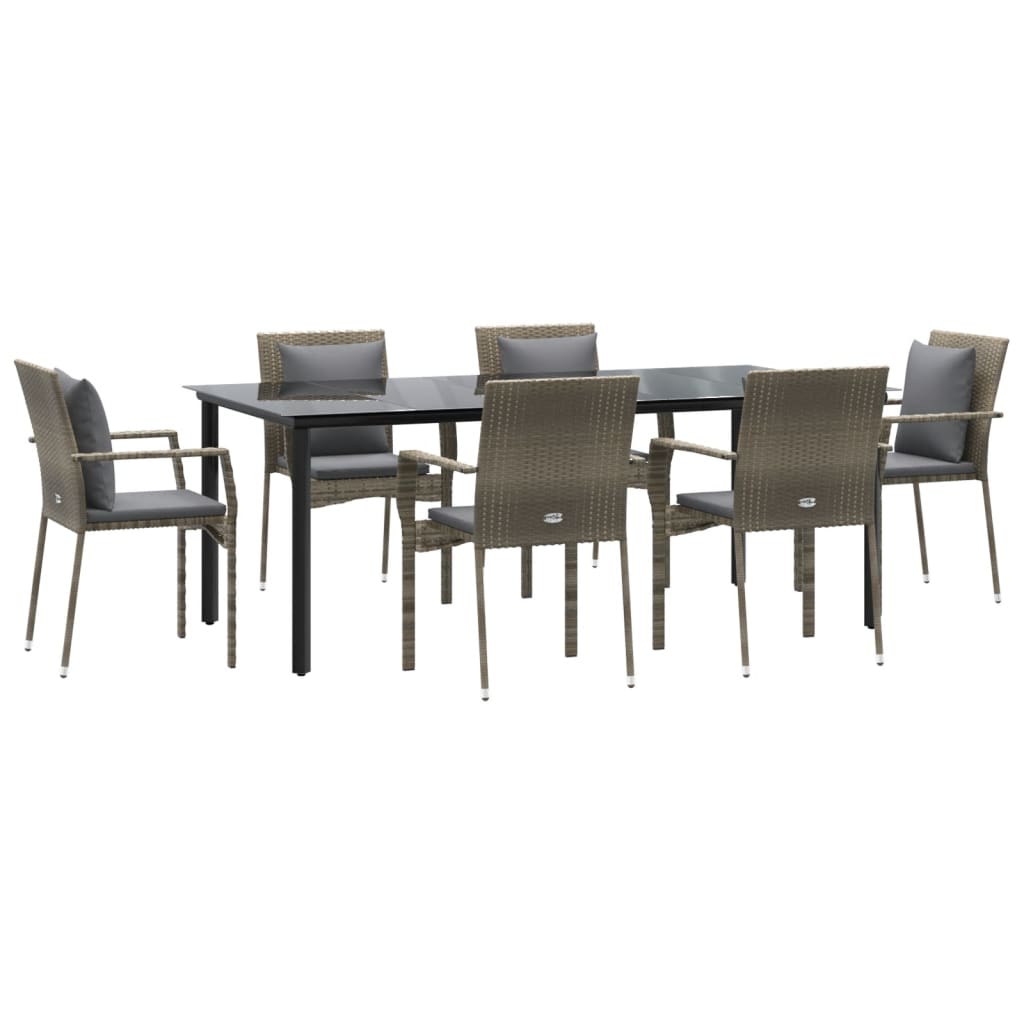 Ensemble à manger jardin et coussins 7 pcs Noir et gris Rotin