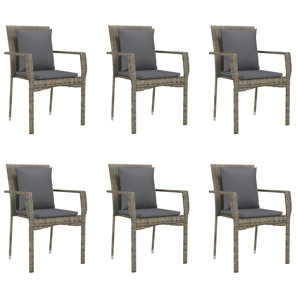 Ensemble à manger jardin et coussins 7 pcs Noir et gris Rotin