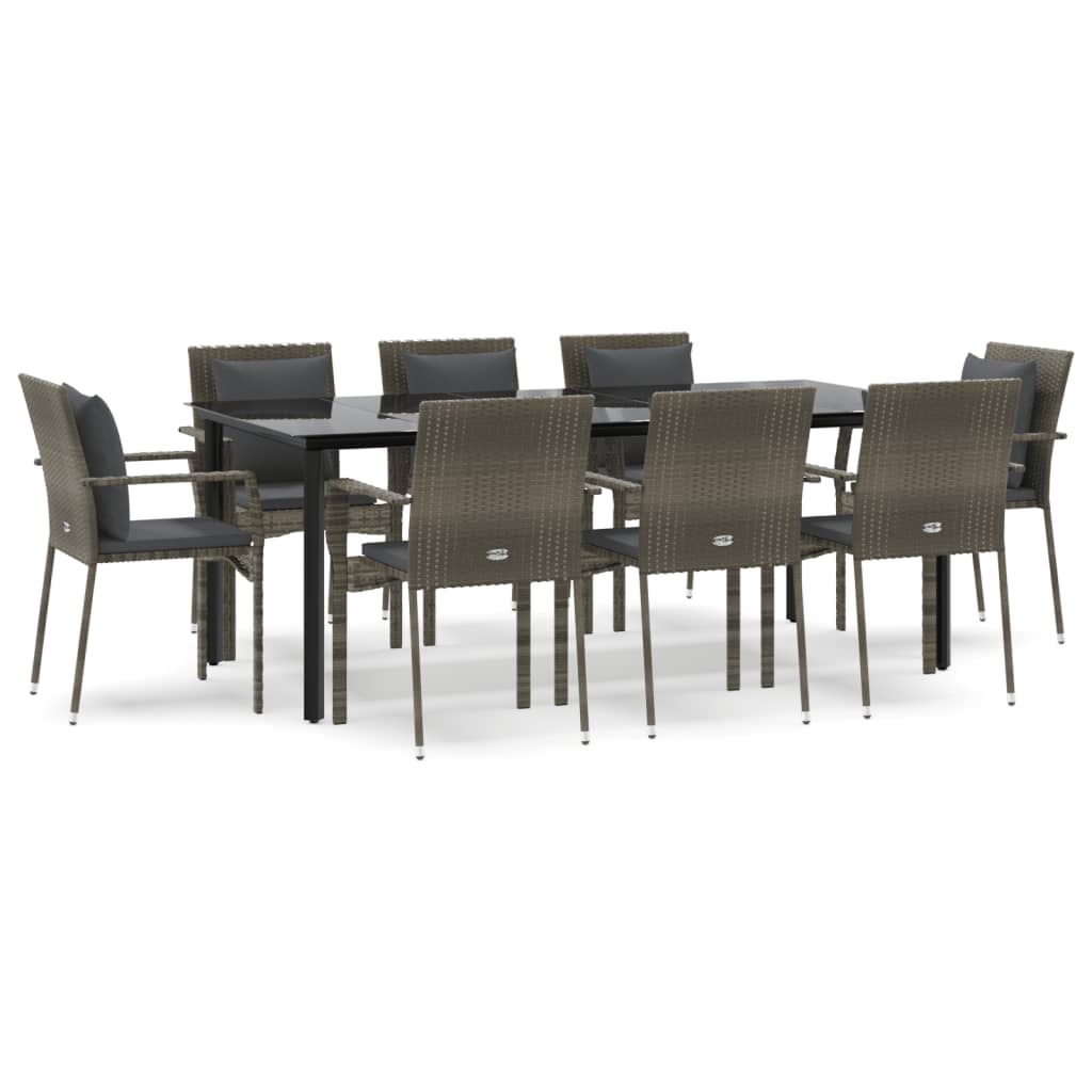 Ensemble à manger de jardin 9pcs et coussins noir et gris