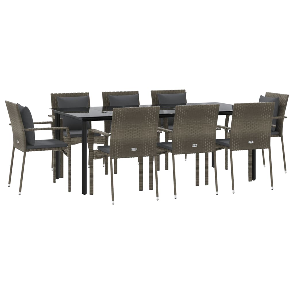 Ensemble à manger de jardin 9pcs et coussins noir et gris
