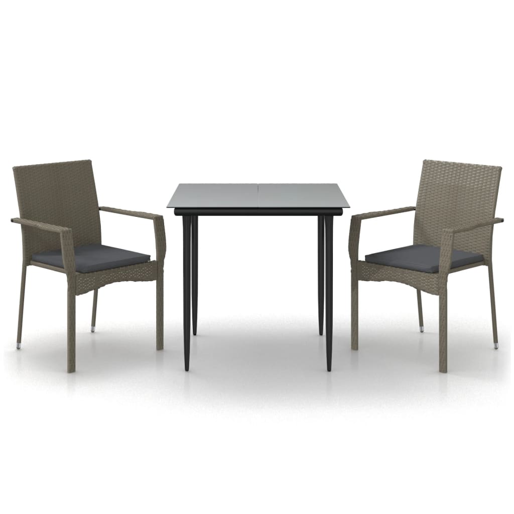 Ensemble à manger jardin 3pcs avec coussins noir et gris