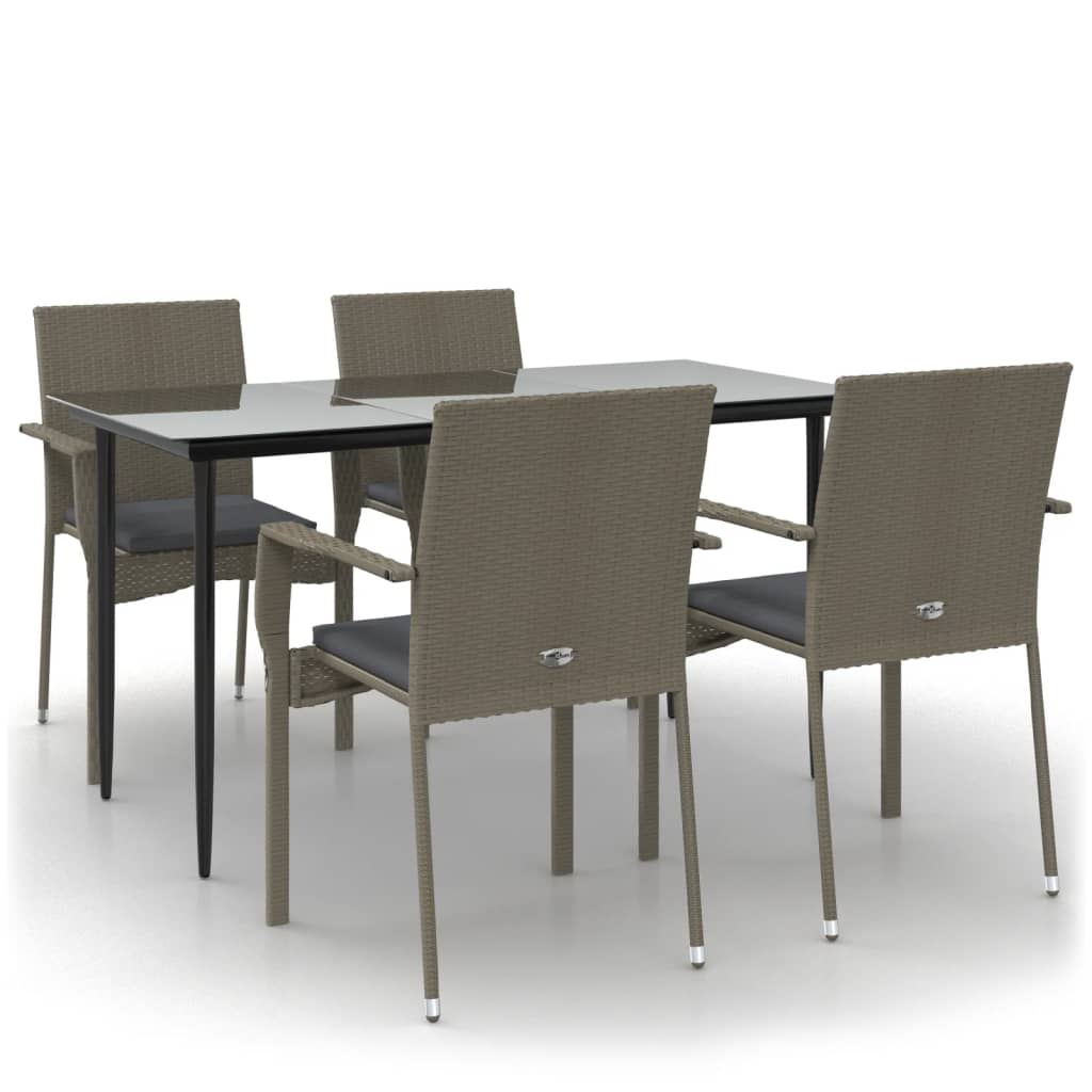 Ensemble à manger de jardin coussins 5 pcs noir et gris