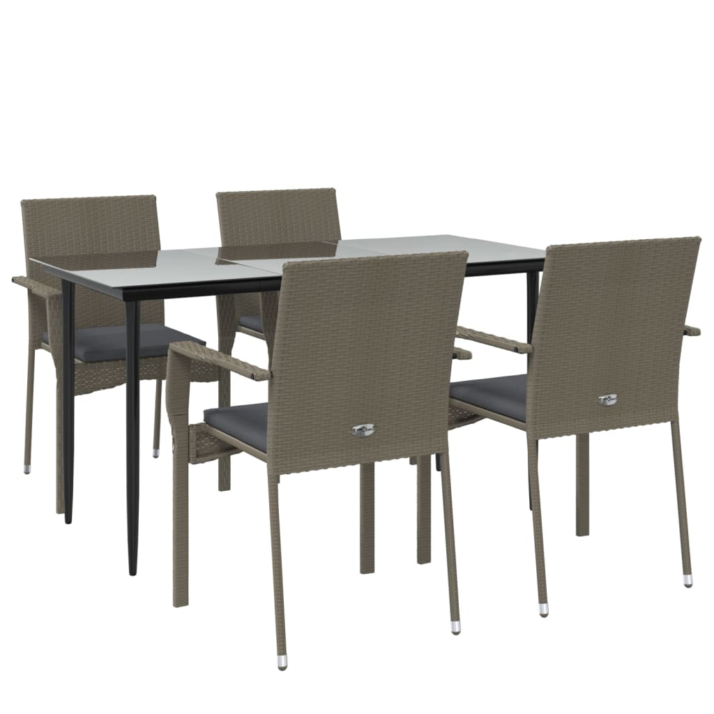 Ensemble à manger de jardin coussins 5 pcs noir et gris