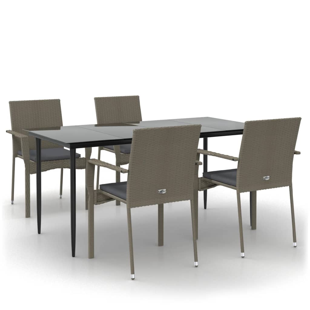 Ensemble à manger de jardin coussins 5 pcs noir et gris