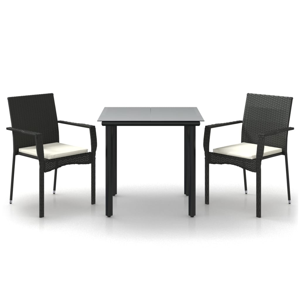 Ensemble à manger de jardin avec coussins 3 pcs Noir